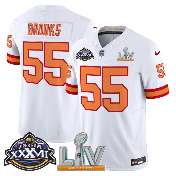 Men's Tampa Bay Buccaneers #55 Derrick Brooks Super Bowl XXXVII & LV Patch Throwback F.U.S.E. Vapor Limited Stitched Jersey White