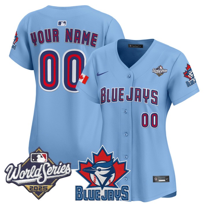 Women's Toronto Blue Jays Custom 2025 World Series V3 Limited Stitched Jersey Powder Blue