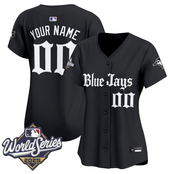 Women's Toronto Blue Jays Custom 2025 World Series Gothic North Edition Limited V2 Stitched Jersey Black