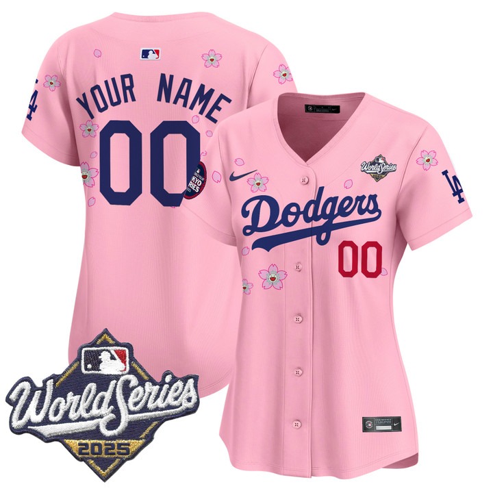 Women's Dodgers Custom 2025 World Series x Tokyo Series V2 Limited Stitched Jersey Cherry Blossom