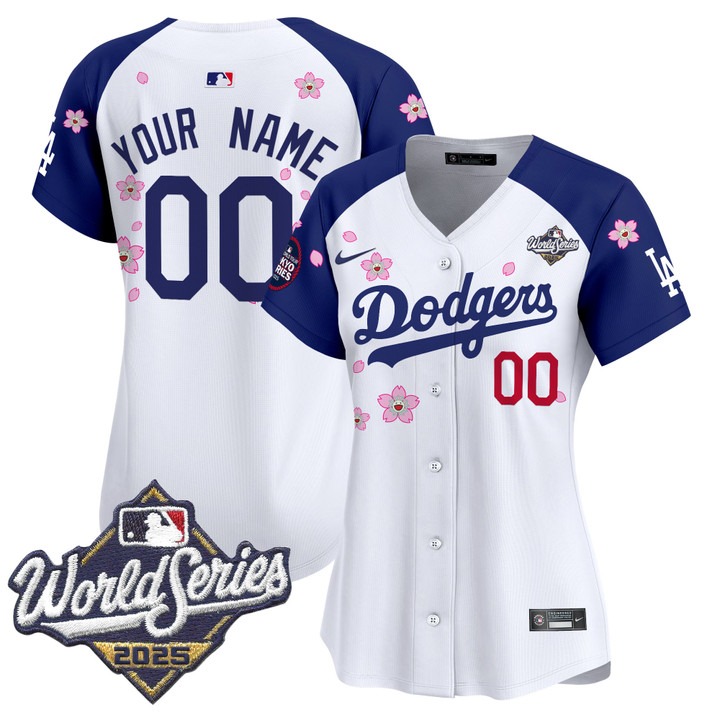 Women's Dodgers Custom 2025 World Series x Tokyo Series V2 Limited Stitched Jersey White Royal