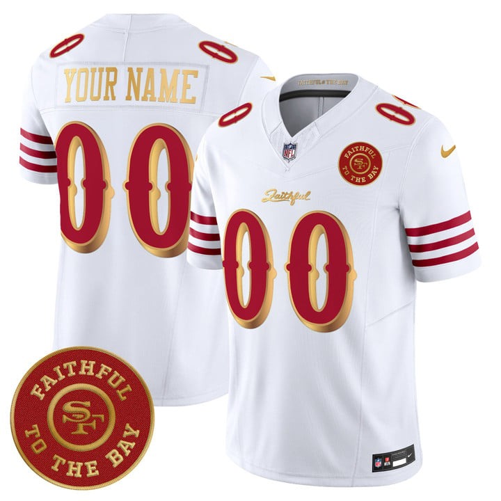 Men's 49ers Custom Rivalries Faithful To The Bay Patch F.U.S.E. Vapor Limited Stitched Jersey White Gold