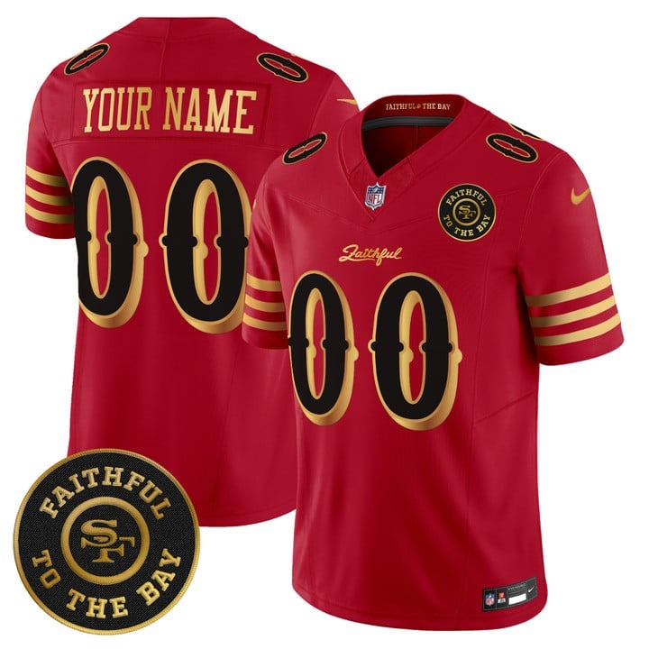 Men's 49ers Custom Rivalries Faithful To The Bay Patch F.U.S.E. Vapor Limited Stitched Jersey Red Gold