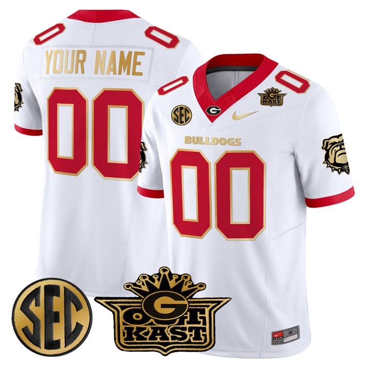Men's Outkast x Georgia Bulldogs Custom F.U.S.E. Vapor Limited Stitched Jersey White Gold Trim
