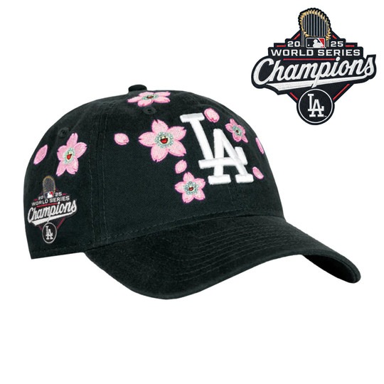 Los Angeles Dodgers 2025 World Series Champions x Tokyo Series Strapback Hat Black - Embroidered