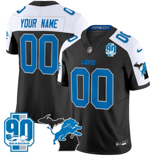 Men's Detroit Lions Custom 2025 Michigan & 90th Year Patch F.U.S.E. Vapor Limited Stitched Jersey Alternate