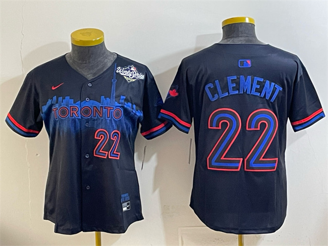 Women's Toronto Blue Jays #22 Ernie Clement Black 2025 World Series City Connect Limited Stitched Baseball Jersey(Run Small)