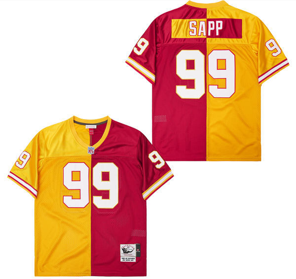 Men's Tampa Bay Buccaneers #99 Warren Sapp Red Orange Split Throwback Jersey