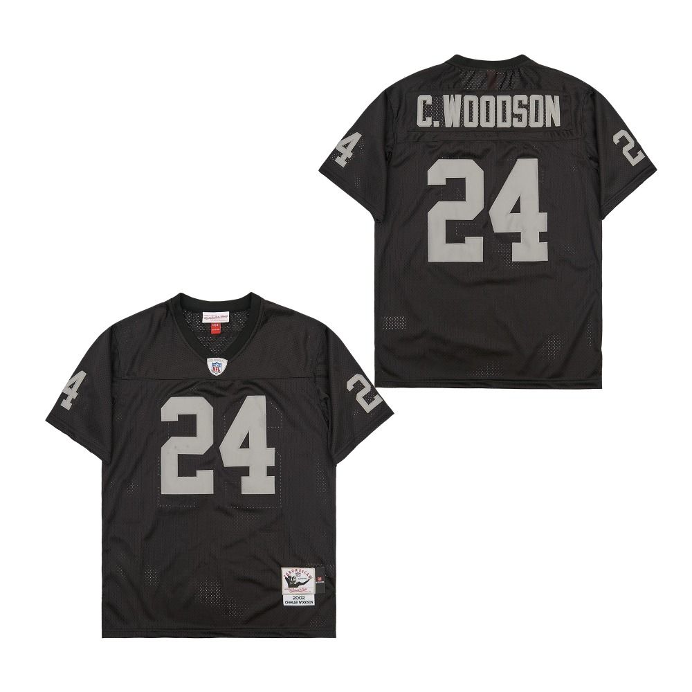 Men's Oakland Raiders #24 Charles Woodson Black 2002 Throwback Jersey