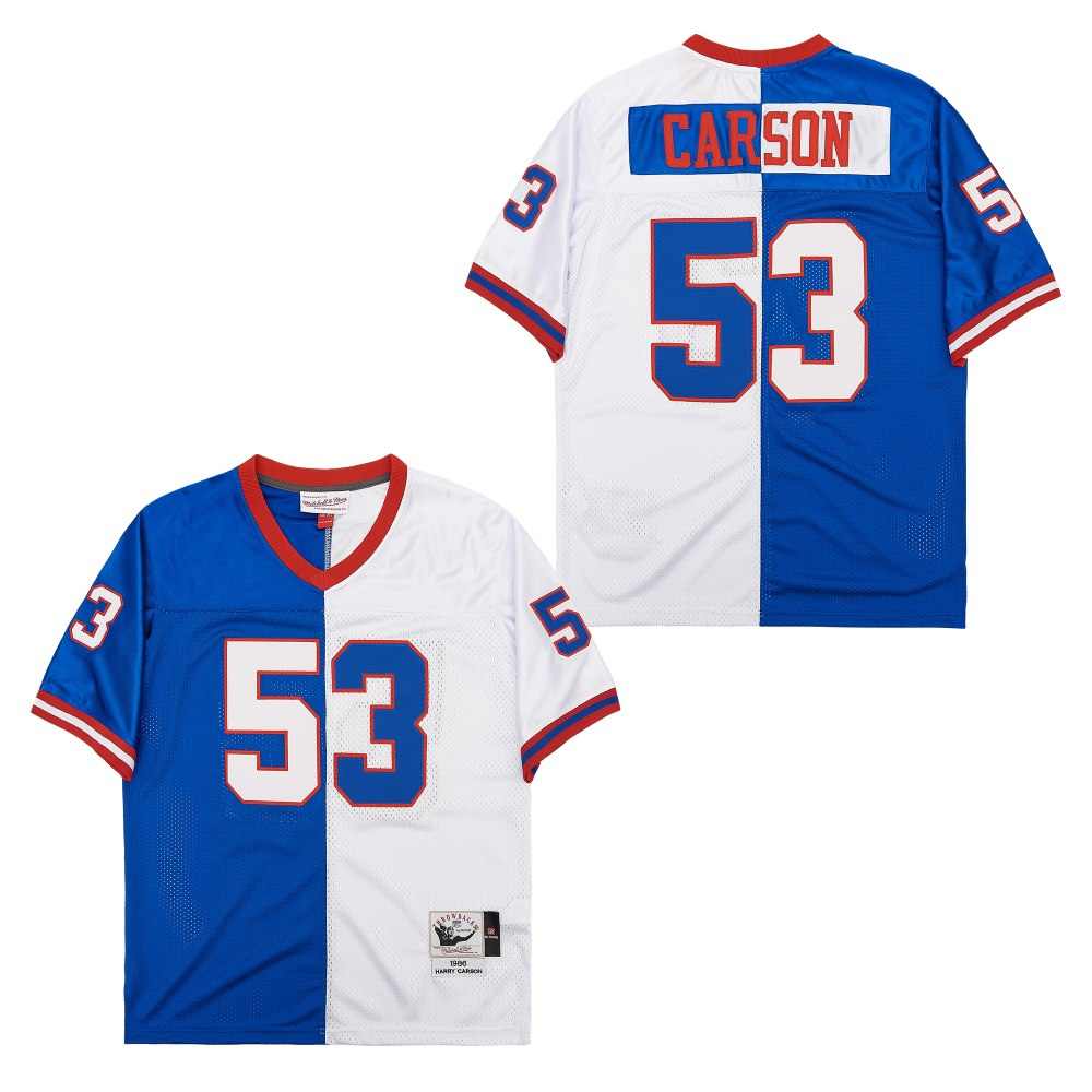 Men's New York Giants #53 Harry Carson Royal White Split 1986 Throwback Jersey