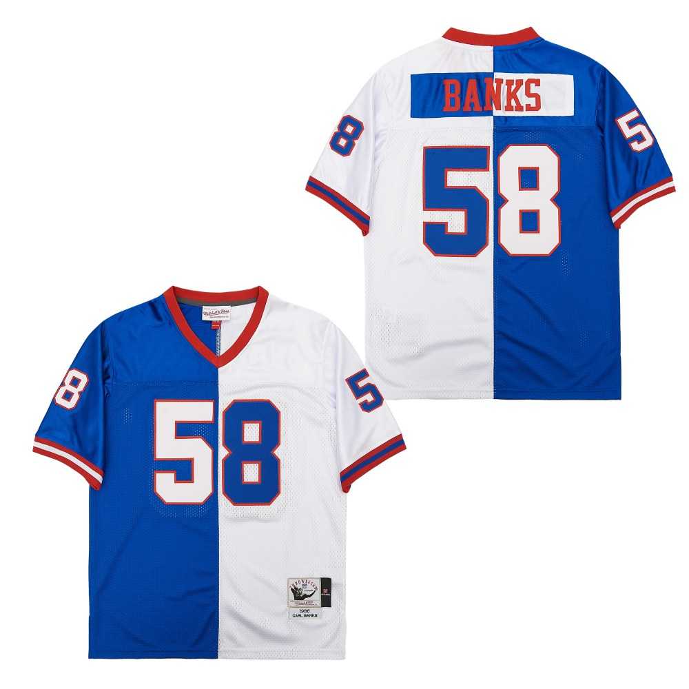 Men's New York Giants #58 Carl Banks Blue White Split 1986 Throwback Jersey