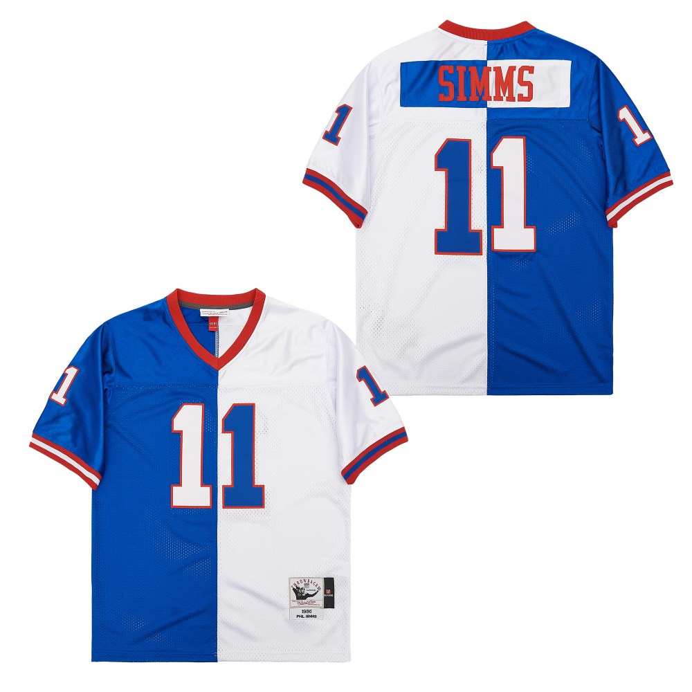 Men's New York Giants #11 Phil Simms Royal White Split 1986 Throwback Jersey