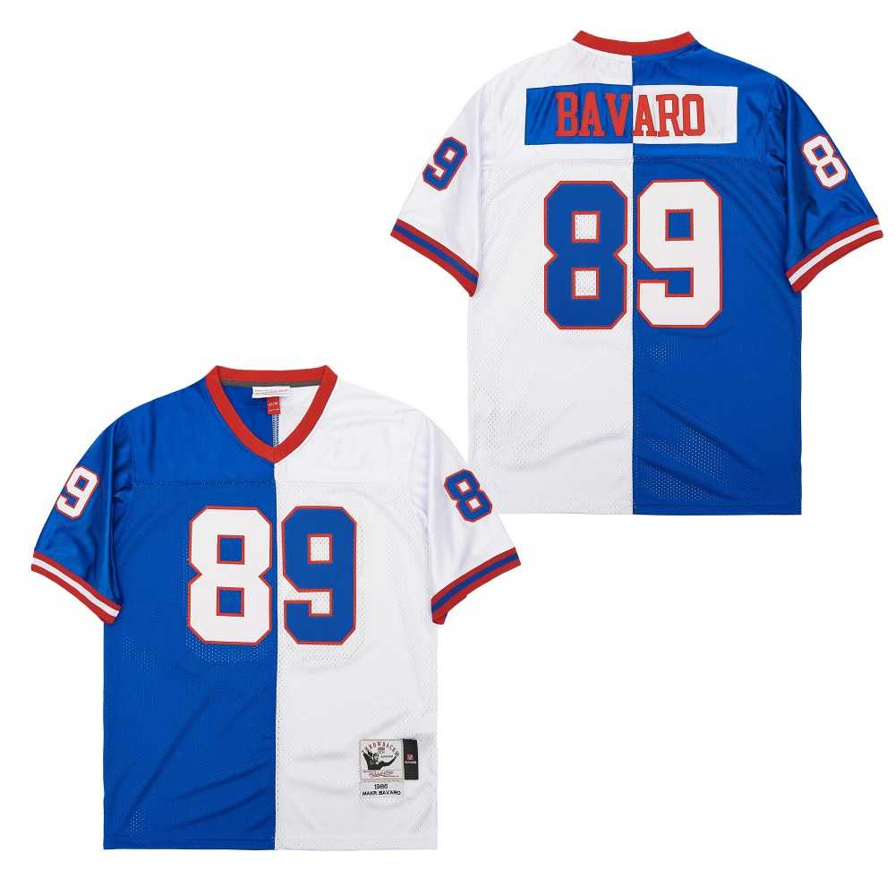 Men's New York Giants #89 Mark Bavaro Blue White Split 1986 Throwback Jersey