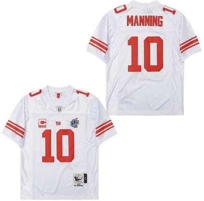 Men's New York Giants #10 Eli Manning White C 4-Star and XLII Super Bowl Patch 2007 Throwback Jersey