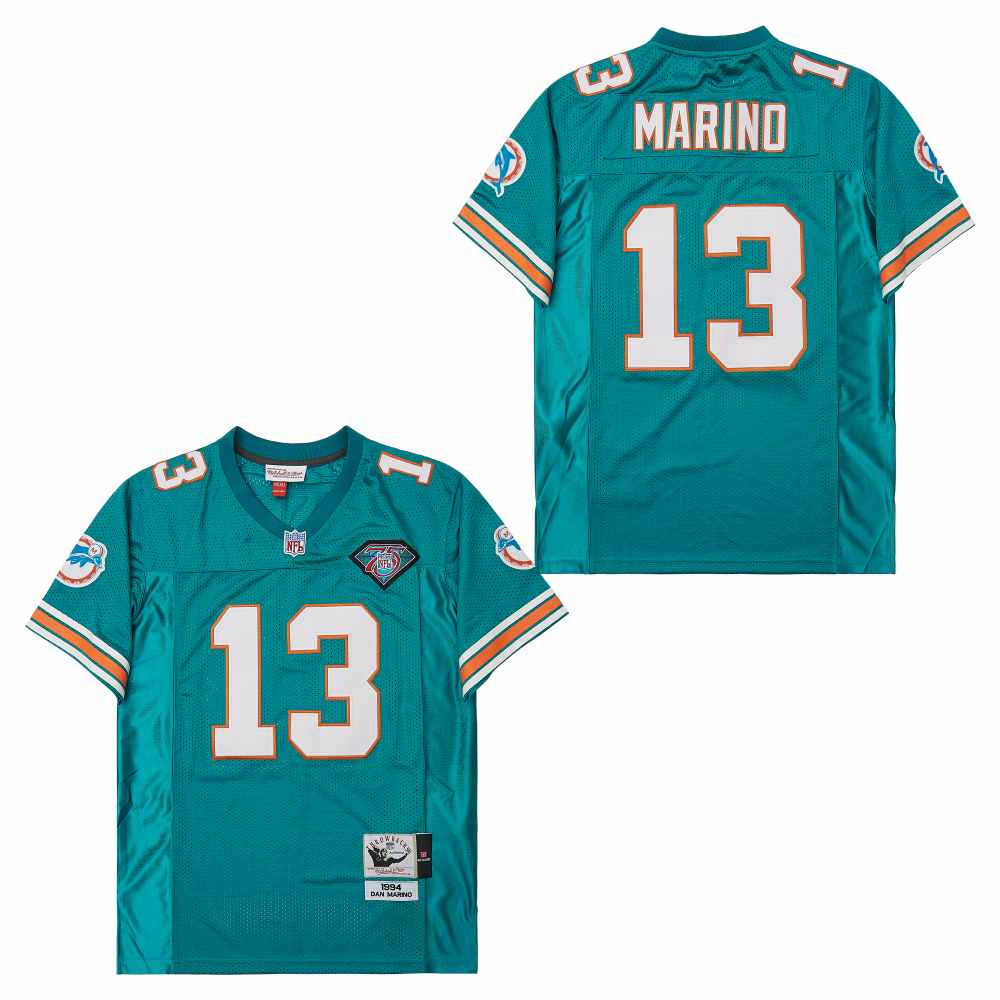 Men's Miami Dolphins #13 Dan Marino Aqua 75th 1994 Throwback Jersey