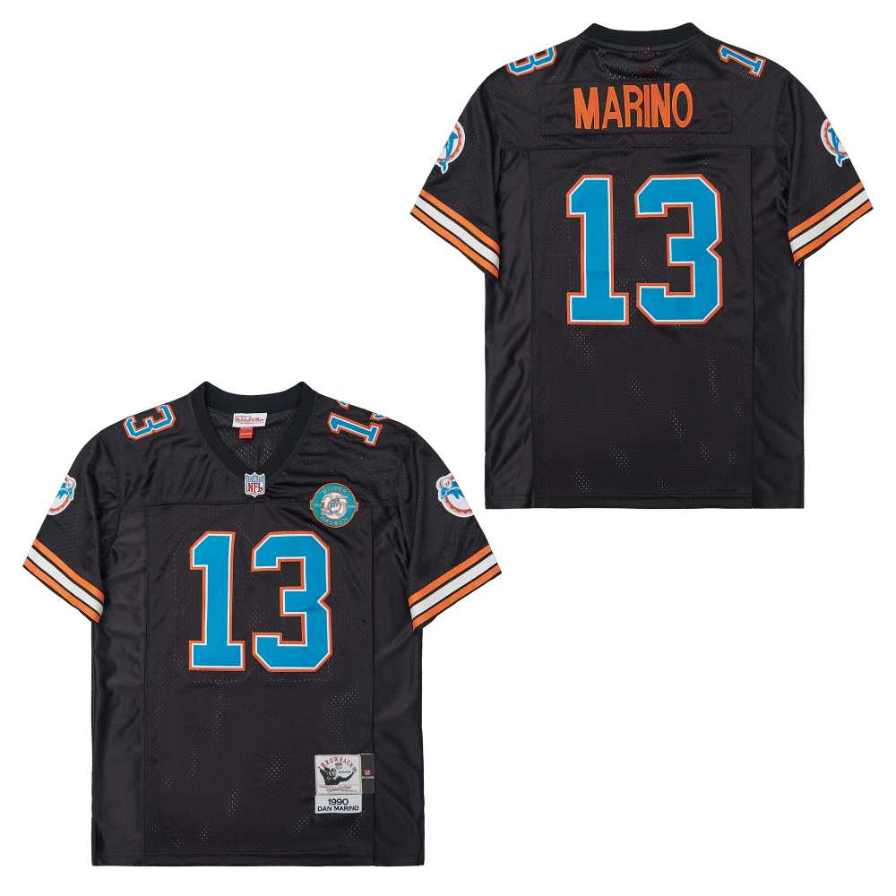 Men's Miami Dolphins #13 Dan Marino Black 1990 Throwback Jersey