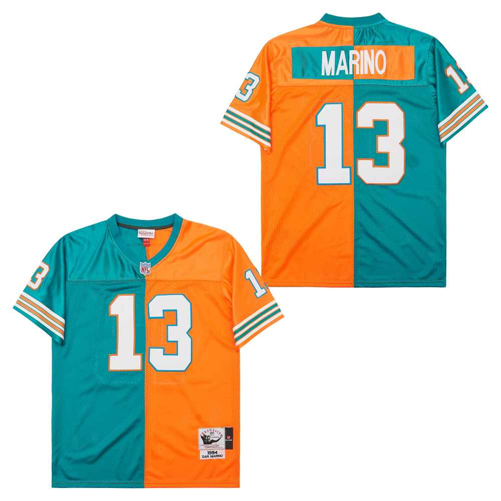 Men's Miami Dolphins #13 Dan Marino Aqua Orange Split 1994 Throwback Jersey