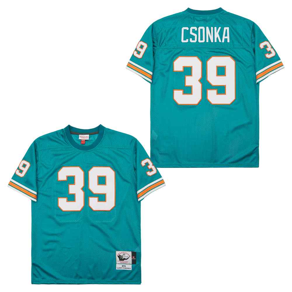 Men's Miami Dolphins #39 Larry Csonka Aqua 1972 Throwback Jersey