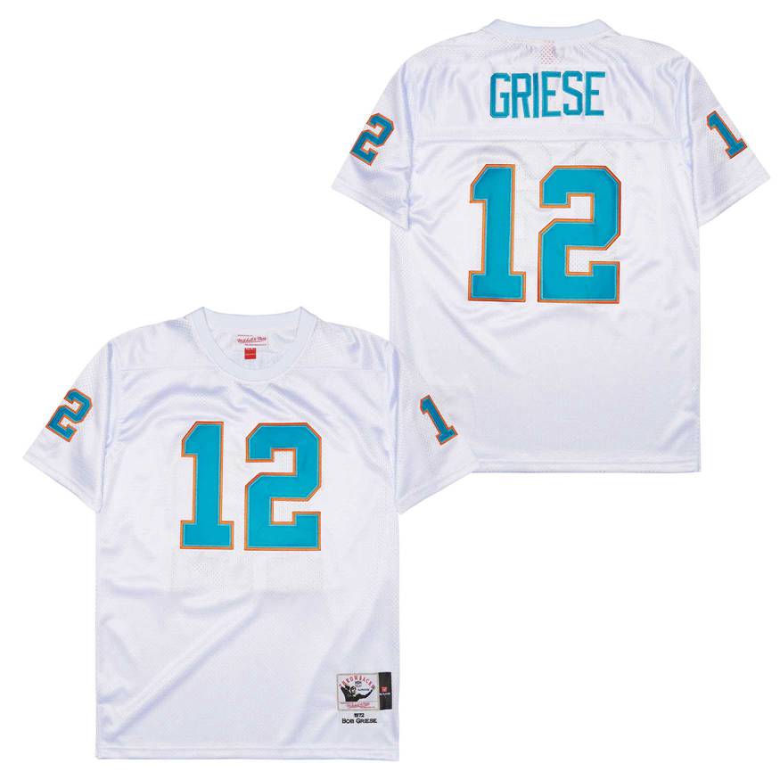Men's Miami Dolphins #12 Bob Griese White 1972 Throwback Jersey