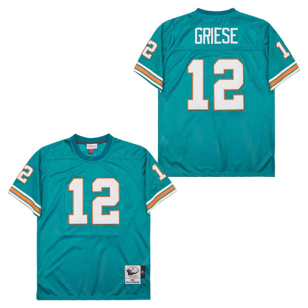 Men's Miami Dolphins #12 Bob Griese Aqua 1972 Throwback Jersey