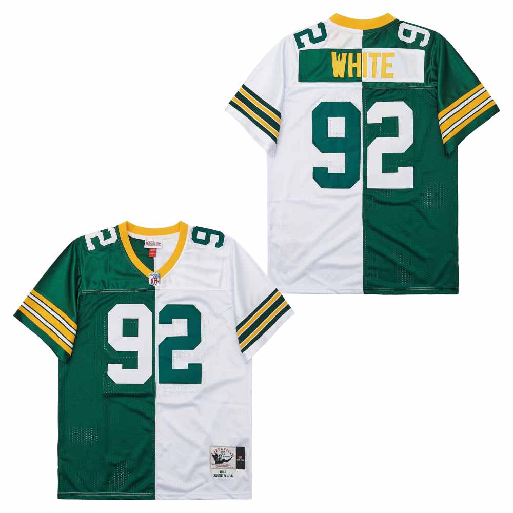 Men's Green Bay Packers #92 Reggie White Green White Split 1996 Throwback Jersey