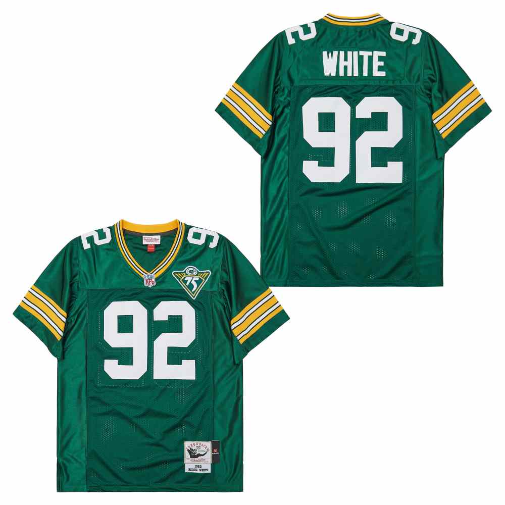 Men's Green Bay Packers #92 Reggie White Green 75th 1993 Throwback Jersey
