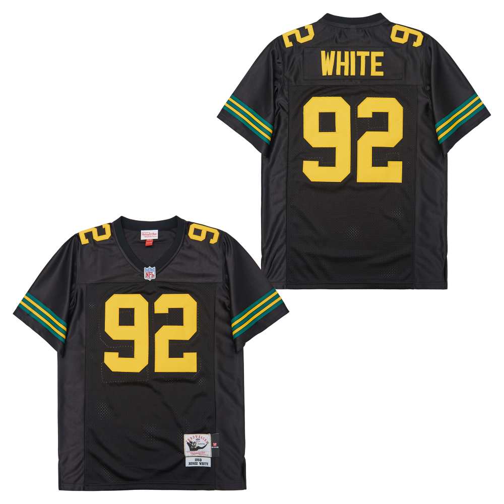 Men's Green Bay Packers #92 Reggie White Black 1993 Throwback Jersey