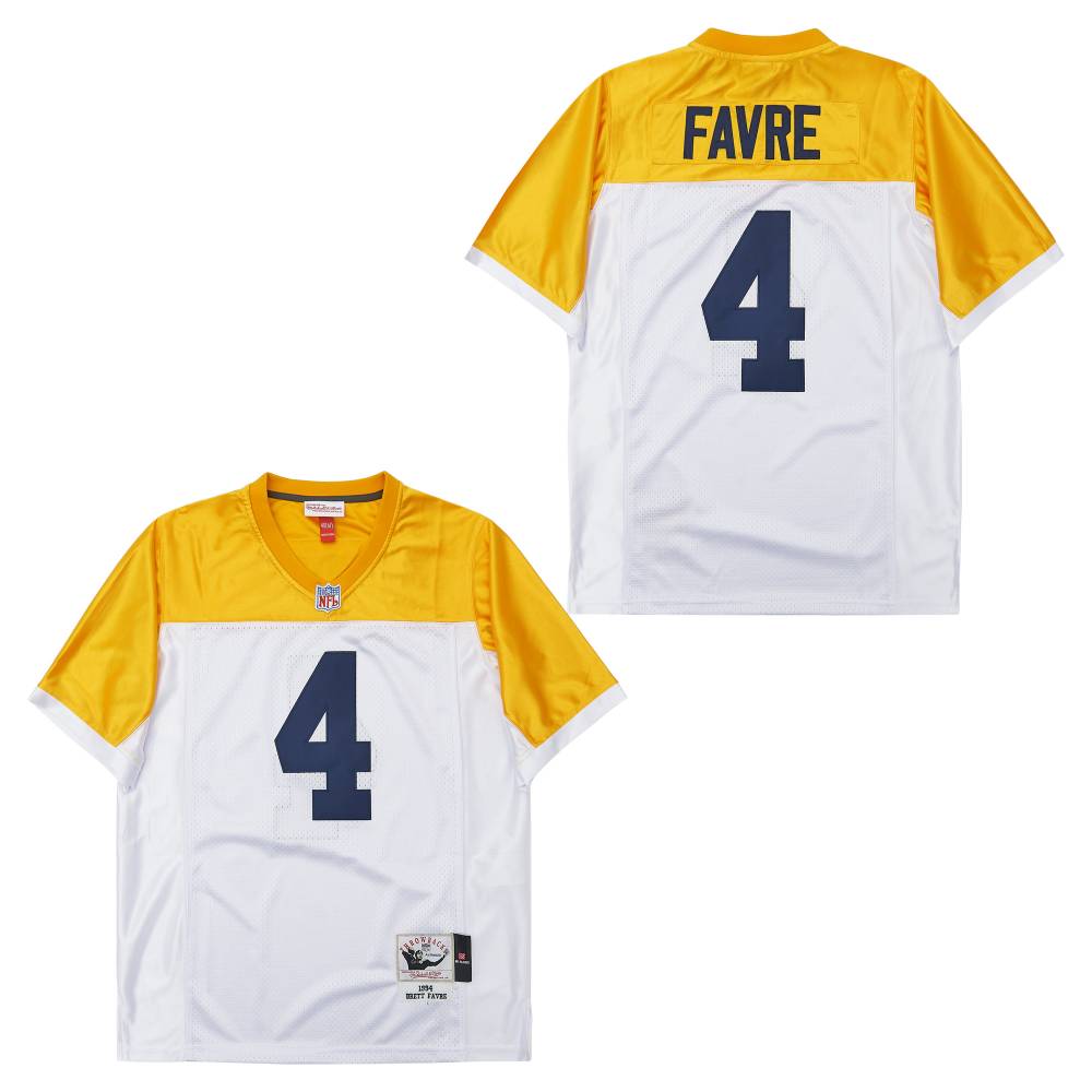 Men's Green Bay Packers #4 Brett Favre White Gold 1994 Throwback Jersey