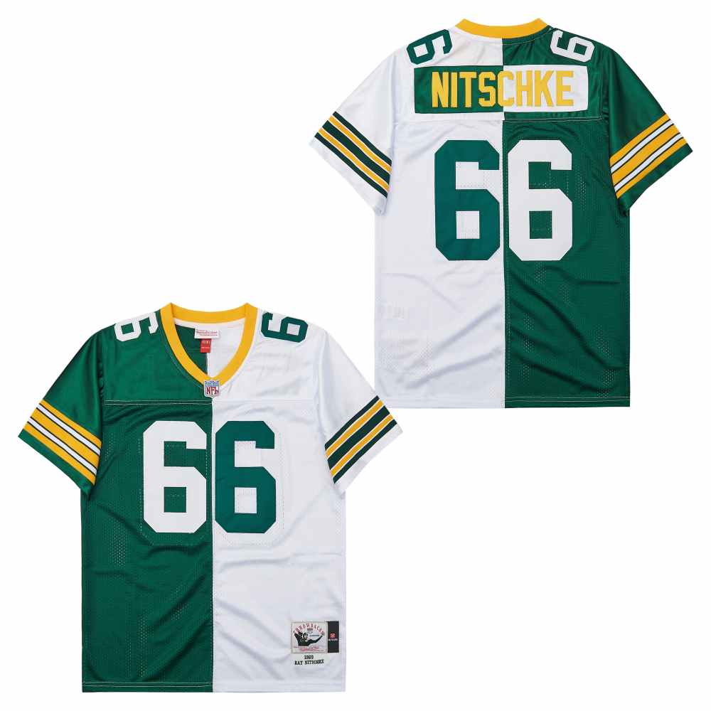 Men's Green Bay Packers #66 Ray Nitschke Green White Split 1969 Throwback Jersey