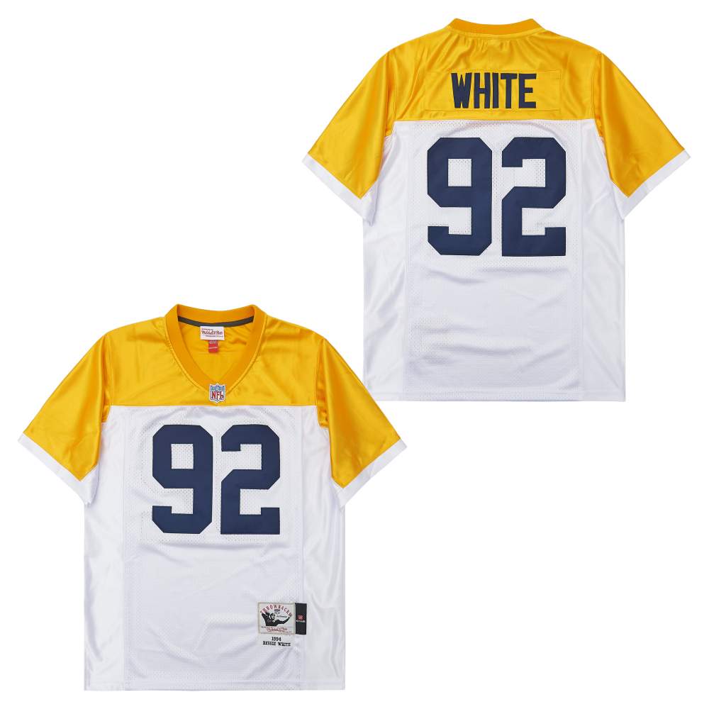 Men's Green Bay Packers #92 Reggie White White Yellow 1994 Throwback Jersey