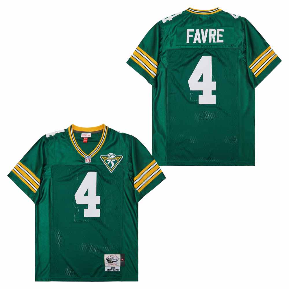 Men's Green Bay Packers #4 Brett Favre Green 75th 1993 Throwback Jersey