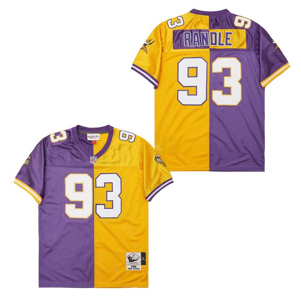 Men's Minnesota Vikings #93 John Randle Purple Yellow Split 1998 Throwback Jersey