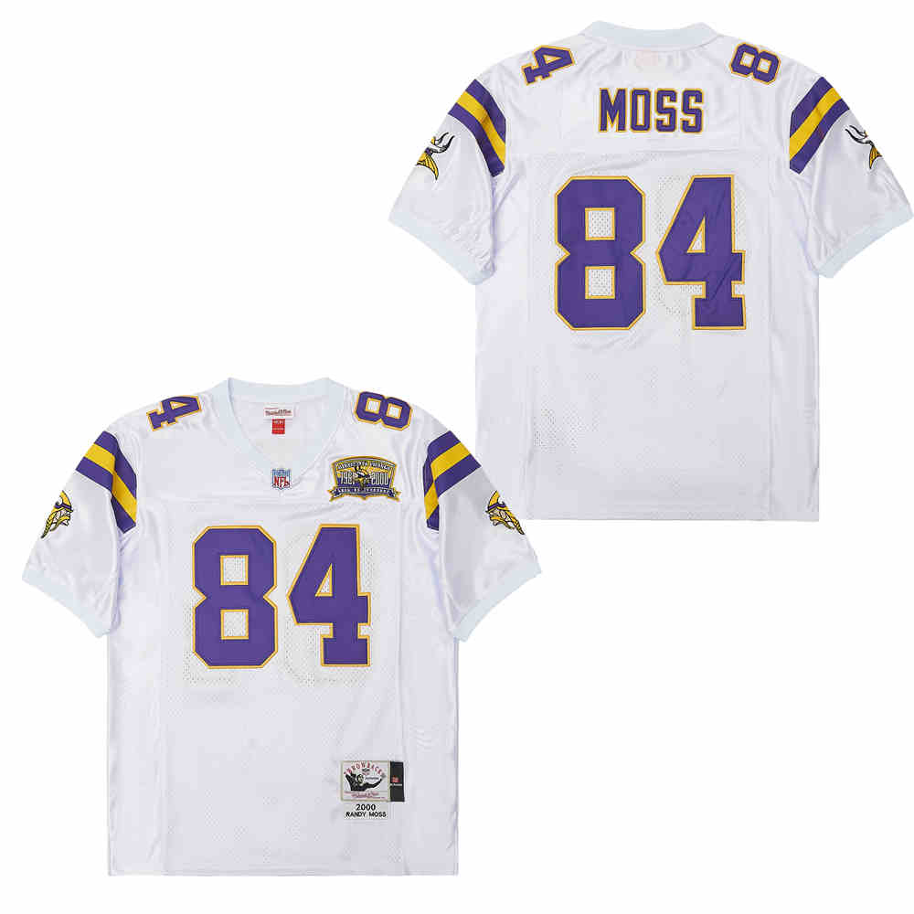 Men's Minnesota Vikings #84 Randy Moss White 40th Anniversary 2000 Throwback Jersey