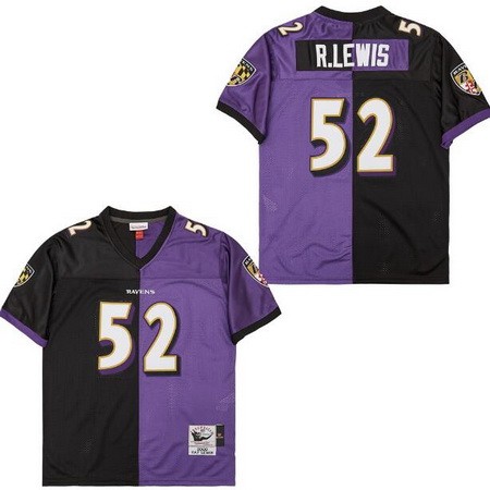 Men's Baltimore Ravens #52 Ray Lewis Black Purple Split 2000 Throwback Jersey