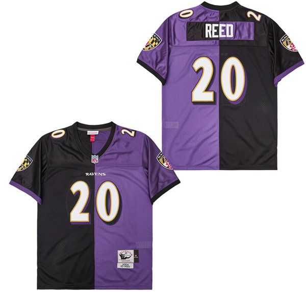Men's Baltimore Ravens #20 Ed Reed Black Purple Split 2004 Throwback Jersey