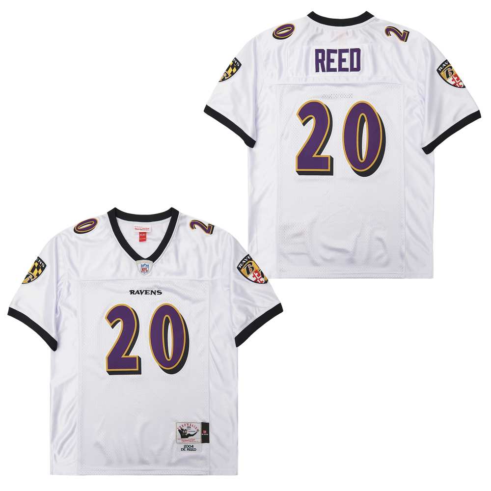 Men's Baltimore Ravens #20 Ed Reed White 2004 Throwback Jersey