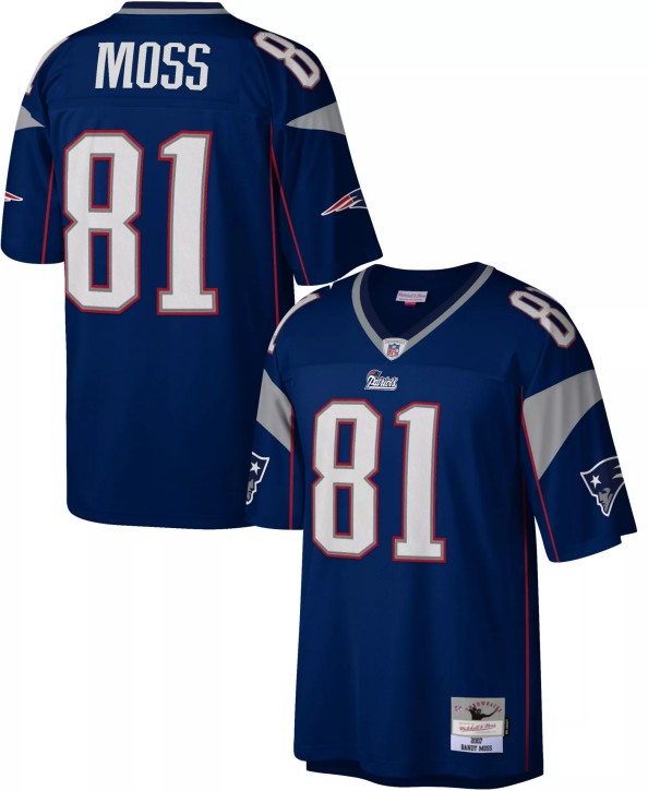 Men's New England Patriots #81 Randy Moss Navy Split 2007 Throwback Jersey