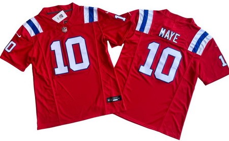 Men's New England Patriots #10 Drake Maye Limited Red FUSE Vapor Jersey