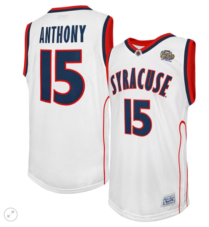 Men's Carmelo Anthony Jersey #15 Syracuse Orange Retro Brand College Basketball Stiched Alumni White
