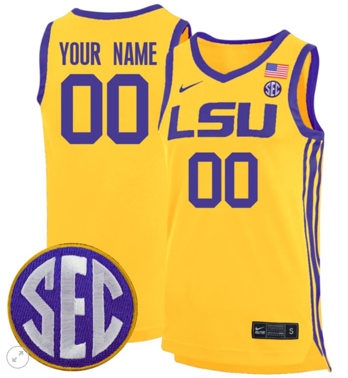Custom LSU Tigers Jersey College Basketball Stiched Game Gold
