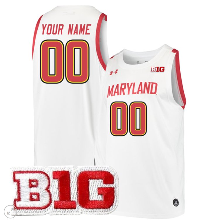 Custom Maryland Terrapins Jersey College Basketball Stiched Game White