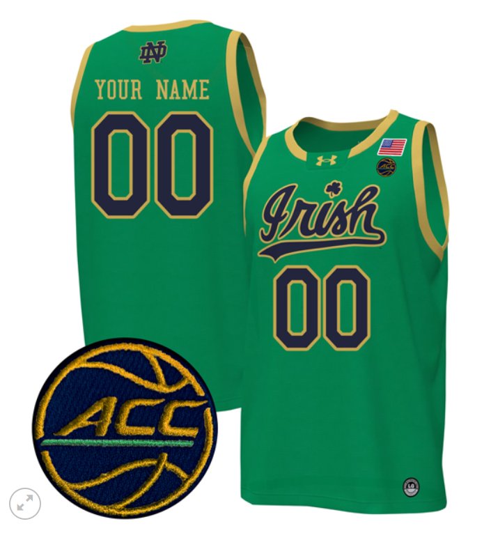Custom Notre Dame Fighting Irish Jersey Basketball Stiched Irish Green