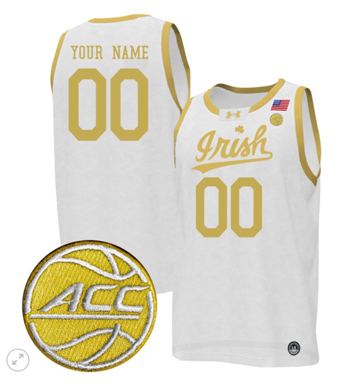 Custom Notre Dame Fighting Irish Jersey Basketball Stiched Irish White