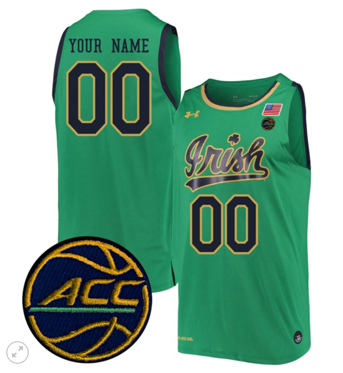 Custom Notre Dame Fighting Irish Jersey Basketball Stiched Green