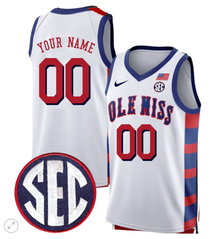 Custom Ole Miss Rebels Jersey College Basketball Stiched White