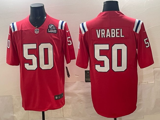 Men's New England Patriots #50 Mike Vrabel Red With 6x Super Bowl Champions Patch Vapor Limited Stitched Football Jerseys