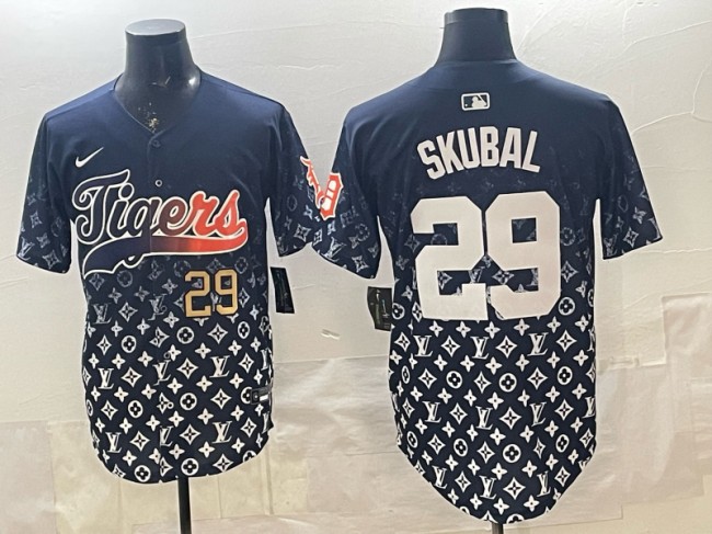 Men's Detroit Tigers #29 Tarik Skubal Navy With Patch Vapor Premier Limited Stitched Baseball Jerseys