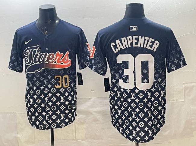 Men's Detroit Tigers #30 Kerry Carpenter Navy With Patch Vapor Premier Limited Stitched Baseball Jerseys