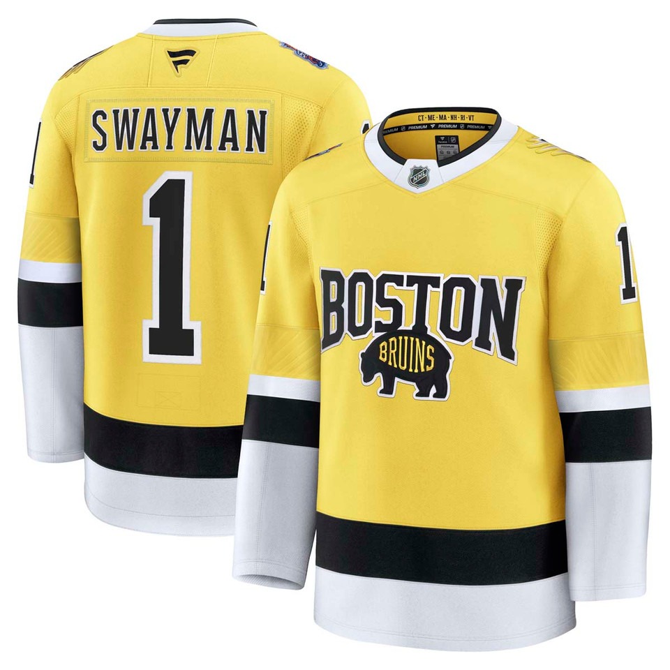 Men's Boston Bruins #1 Jeremy Swayman Yellow 2026 Stadium Series Stitched Jersey
