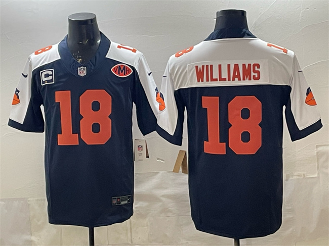 Men's Chicago Bears #18 Caleb Williams Navy_White F.U.S.E. With 1-star C Patch And VMH Patch Throwback Stitched Football Jersey